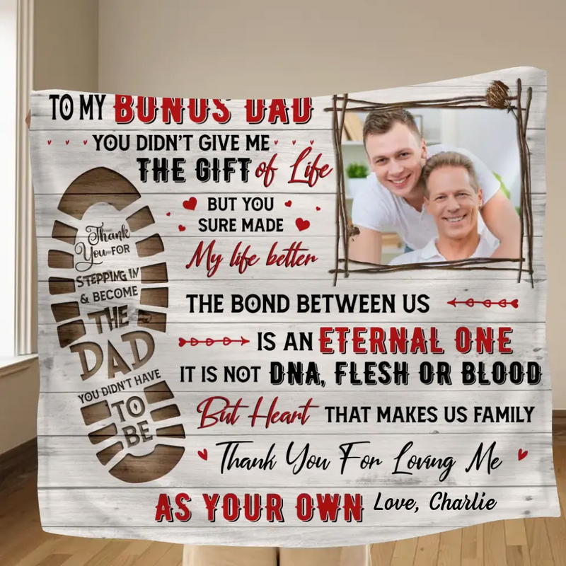 Personalized Bonus Dad Fleece Throw Blanket/Quilt - Upload Photo - Father's Day Gift Idea for Bonus Dad/Step Dad - To My Bonus Dad