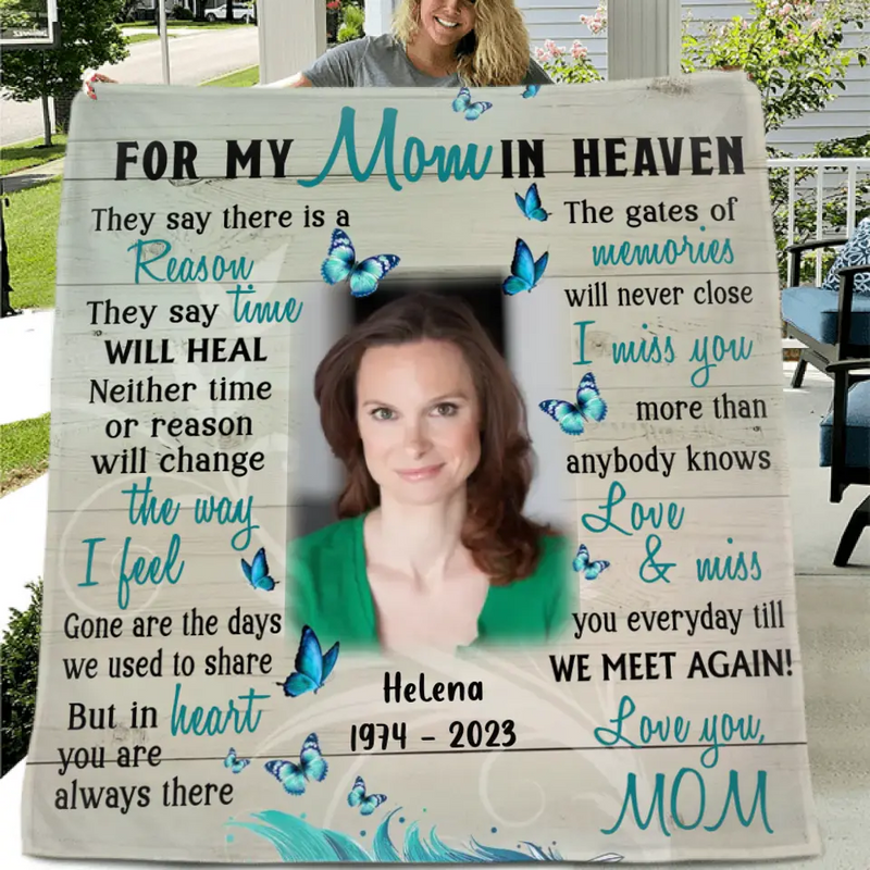 Personalized Memorial Photo Fleece Throw Blanket/Quilt - Memorial Gift Idea For Mother's Day - I Miss You More Than Anybody Knows