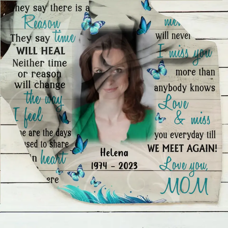 Personalized Memorial Photo Fleece Throw Blanket/Quilt - Memorial Gift Idea For Mother's Day - I Miss You More Than Anybody Knows