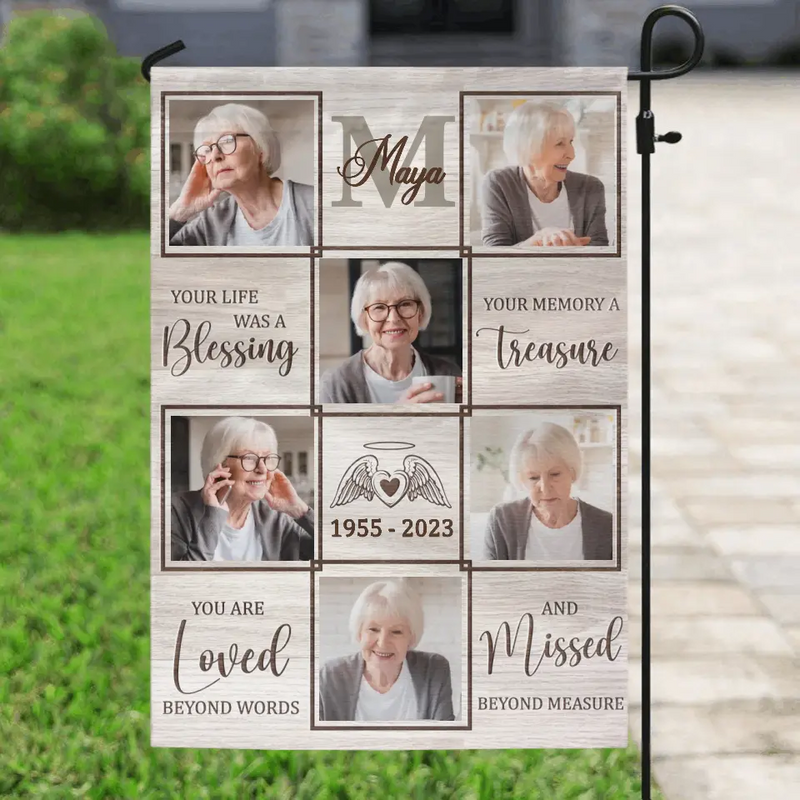 Personalized Memorial Flag Sign - Upload Photo - Memorial Gift Idea - You Are Loved Beyond Words And Missed Beyond Measure