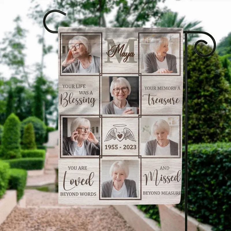 Personalized Memorial Flag Sign - Upload Photo - Memorial Gift Idea - You Are Loved Beyond Words And Missed Beyond Measure