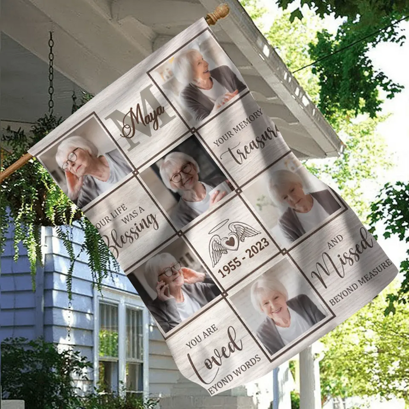 Personalized Memorial Flag Sign - Upload Photo - Memorial Gift Idea - You Are Loved Beyond Words And Missed Beyond Measure