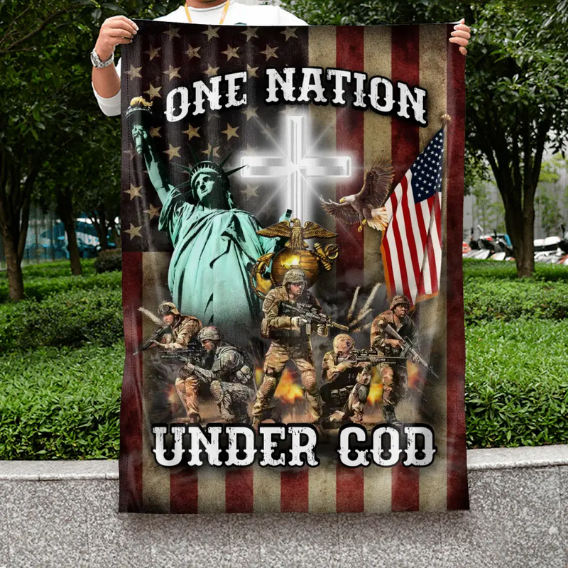 Personalized Veteran Garden Flag - Gift Idea For Veteran - One Nation Under God