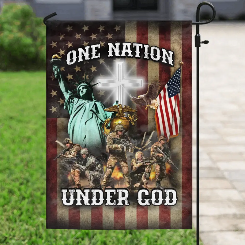 Personalized Veteran Garden Flag - Gift Idea For Veteran - One Nation Under God