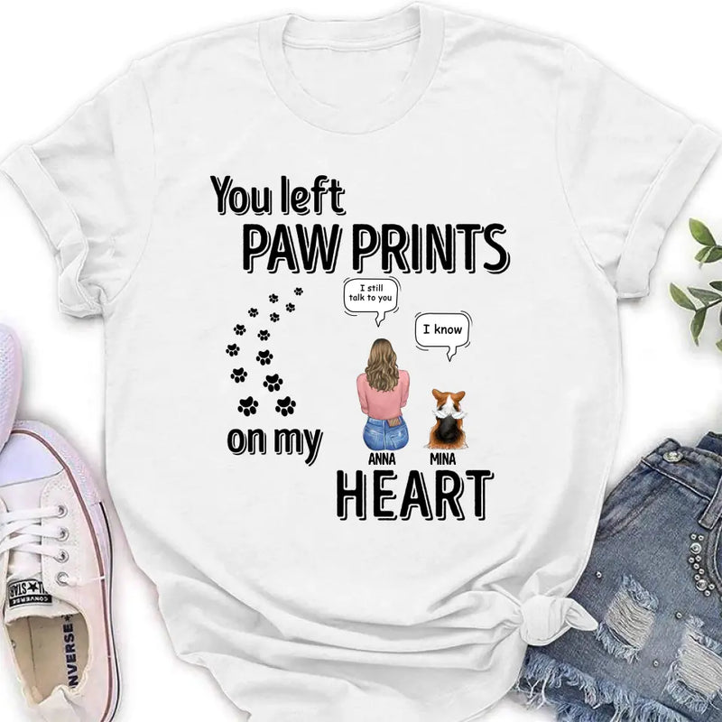 Personalized Memorial T-shirt/Long Sleeve/Sweatshirt/Hoodie - Up to 4 Pets - Gift Idea For Dog/Cat/Rabbit Lover - Mother's Day/Father's Day Gift - You Left Paw Prints On My Heart