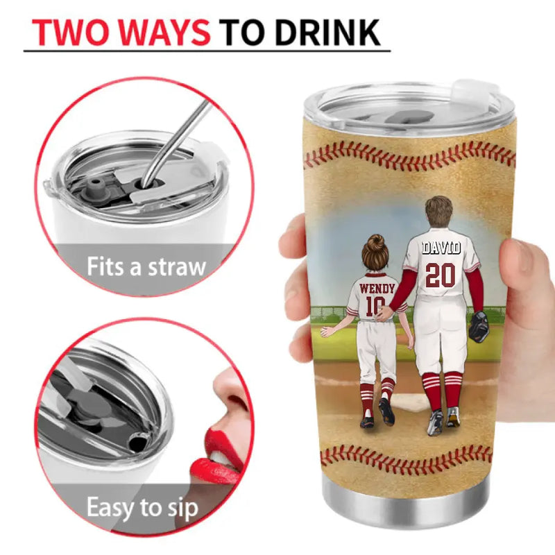 Personalized Baseball Dad Tumbler - Up to 2 Children - Father's Day Gift Idea for Baseball Lovers - Dear Dad Thank You For Teaching Me To Play