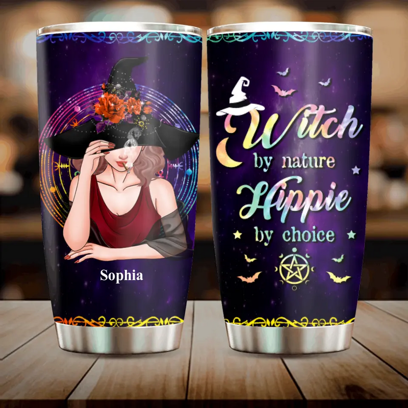 Personalized Witch Tumbler - Halloween Gift Idea - Witch By Nature, Hippie By Choice