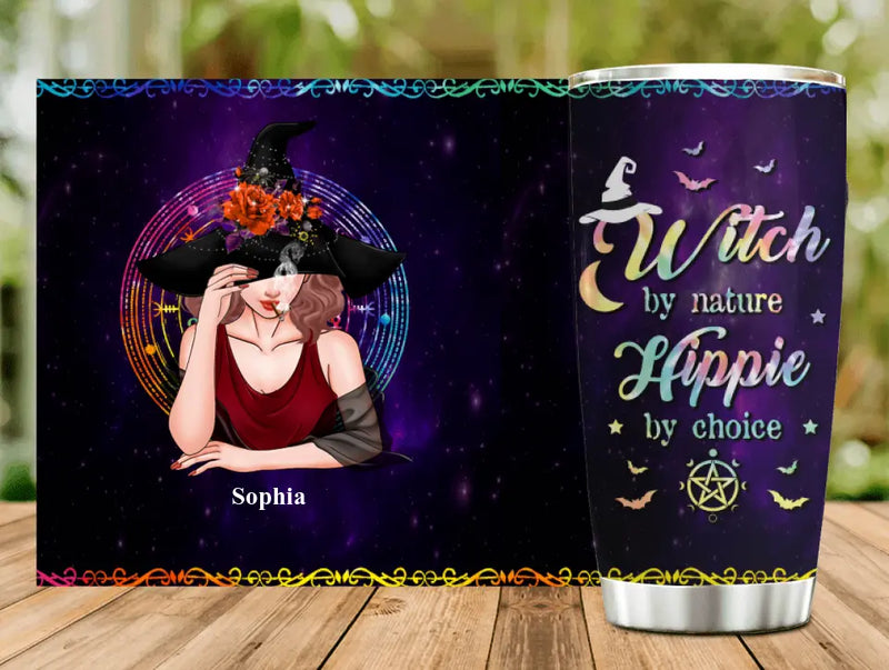 Personalized Witch Tumbler - Halloween Gift Idea - Witch By Nature, Hippie By Choice