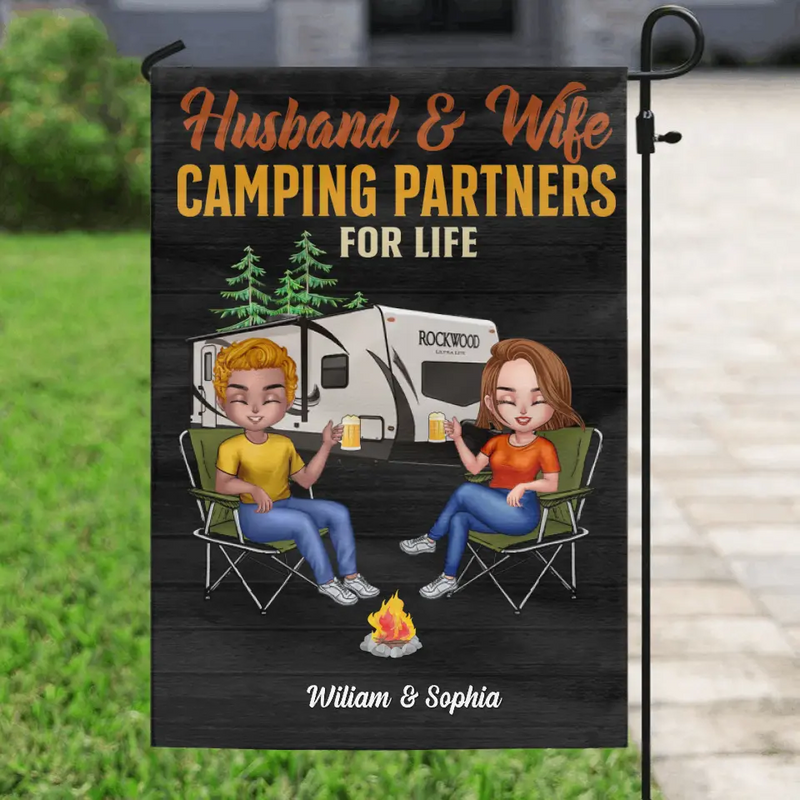 Personalized Couple Camping Flag Sign -  Gift Idea For Couple/Camping Lover/The Retired - Husband & Wife Camping Partner For Life
