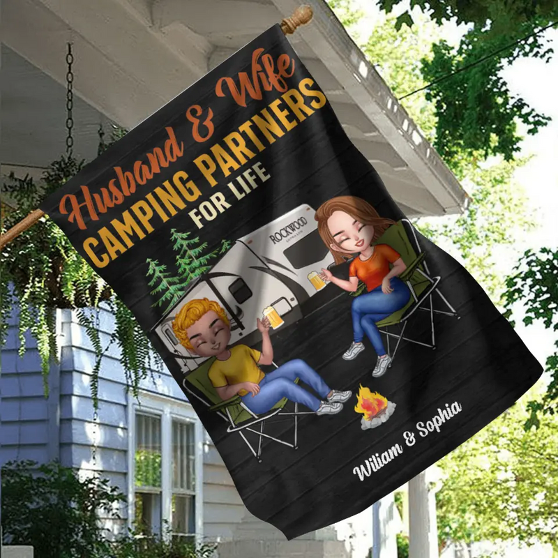 Personalized Couple Camping Flag Sign -  Gift Idea For Couple/Camping Lover/The Retired - Husband & Wife Camping Partner For Life