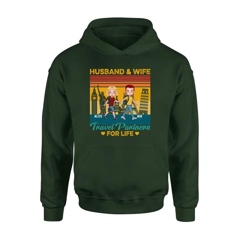 Personalized Traveling Couple Shirt/Pullover Hoodie - Gift Idea For Traveling Lover/Couple - Husband & Wife Travel Partners For Life