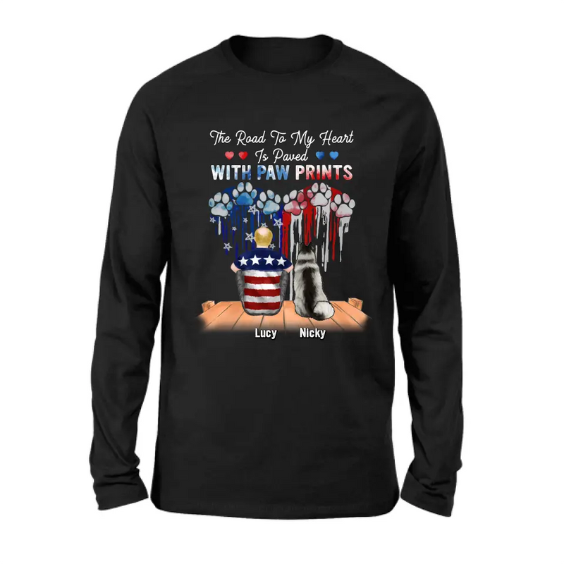 Personalized Dog Mom/Dad Shirt/Hoodie - Gift For Dog Mom/Dad/Dog Lovers/Independence Day - The Road To My Heart Is Paved With Paw Prints