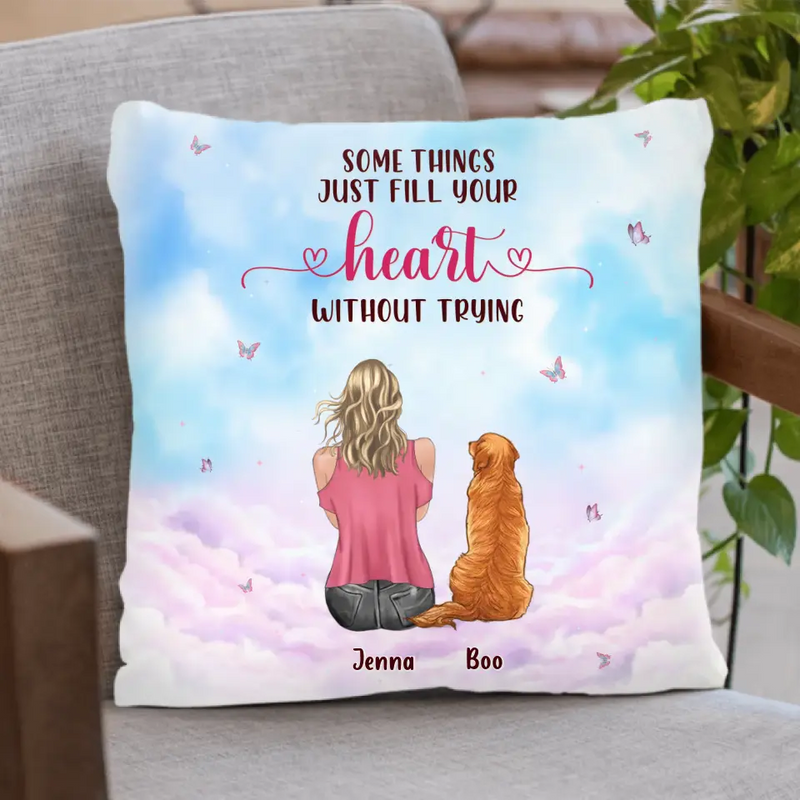 Personalized Dog Mom Pillow Cover/Quilt/Fleece Throw Blanket - Up to 5 Dogs - Gift Idea For Dog Lovers - Some Things Just Fill Your Heart Without Trying
