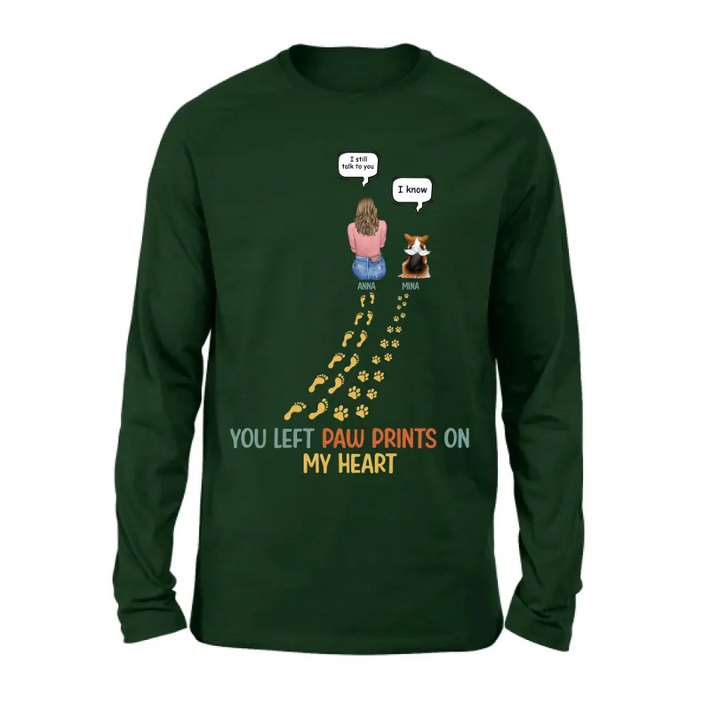 Personalized Memorial Paw Prints T-shirt/Long Sleeve/Sweatshirt/Hoodie - Up to 4 Pets - Gift Idea For Dog/Cat/Rabbit Lover - You Left Paw Prints On My Heart