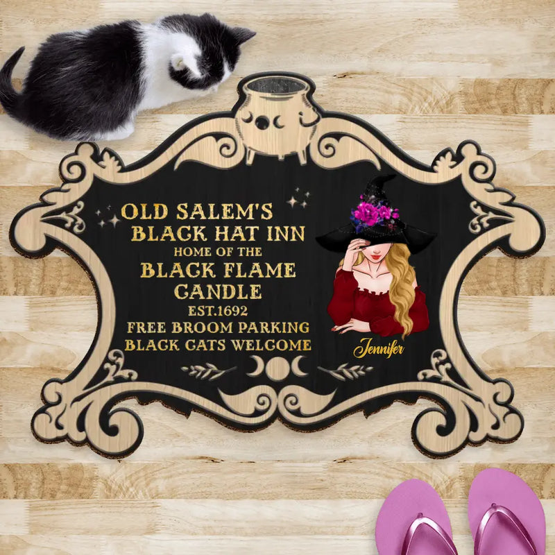 Personalized Witch Doormat - Gift Idea For Halloween/Witch/Pagan Decor - Old Salem's Black Hat Inn Home Of The Black Flame Candle