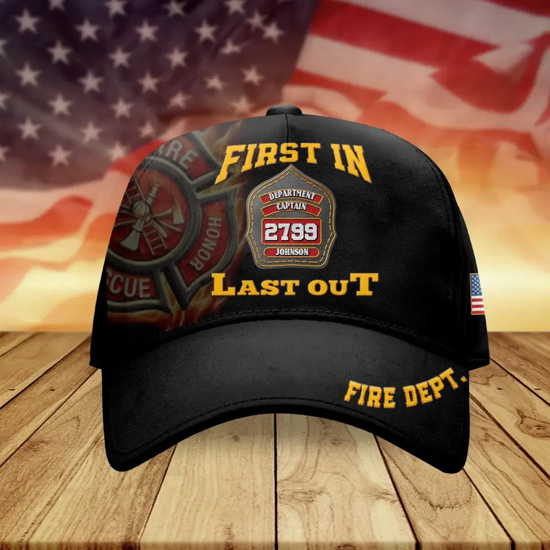 Personalized Firefighter Cap - Gift Idea for Firefighter - First In Last Out