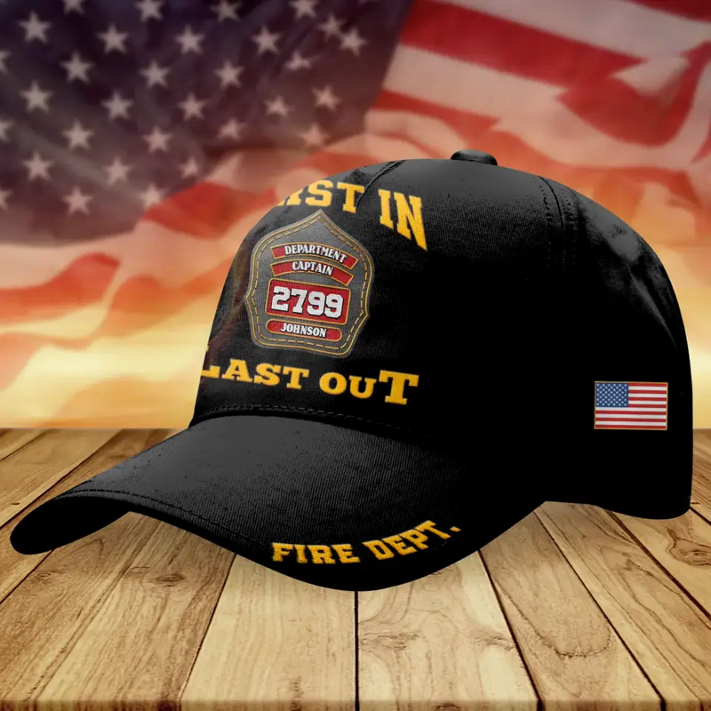 Personalized Firefighter Cap - Gift Idea for Firefighter - First In Last Out
