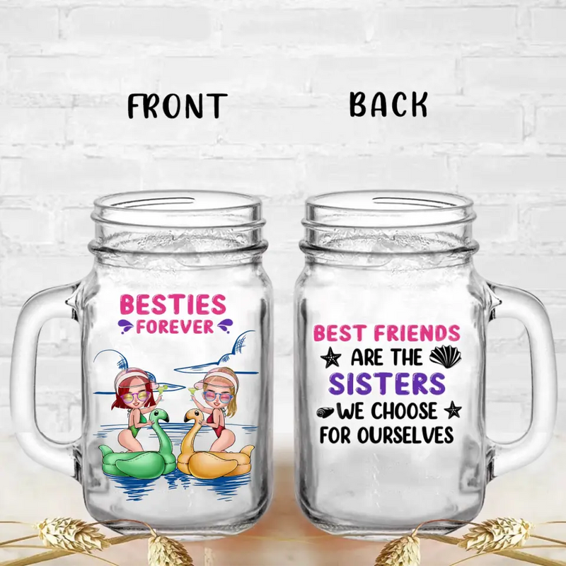 Personalized Beach Friends Mason Jug with Straw - Gift Idea for Friends/Besties - Best Friends Are The Sister We Choose For Ourselves