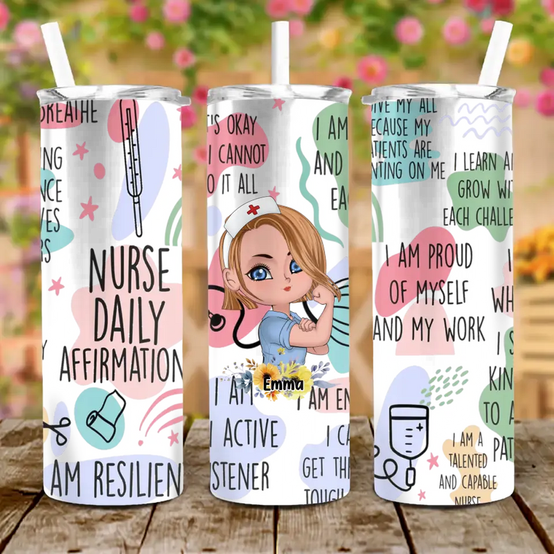 Personalized Nurse Skinny Tumbler 20OZ - Gift Idea For Nurse - Nurse Daily Affirmations I Am Resilient
