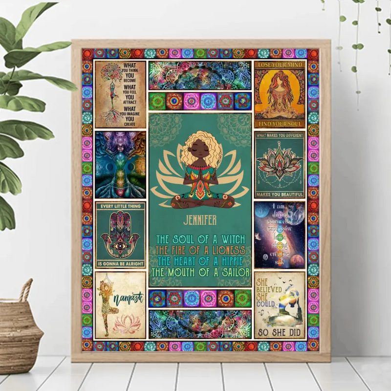 Personalized Yoga Vertical Poster - The Soul Of A Witch, The Fire Of A Lioness - Gift Idea For Friend/Birthday/Yoga Lover