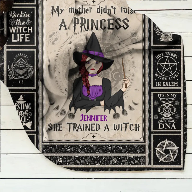Personalized Witch Fleece Throw Blanket/Quilt - Halloween Gift Idea For Witch Lovers - My Mother Didn't Raise A Princess She Trained A Witch