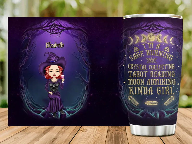 Personalized Witch Tumbler - Halloween Gift Idea for Witch Lovers - I'm A Sage Burning Crystal Collecting