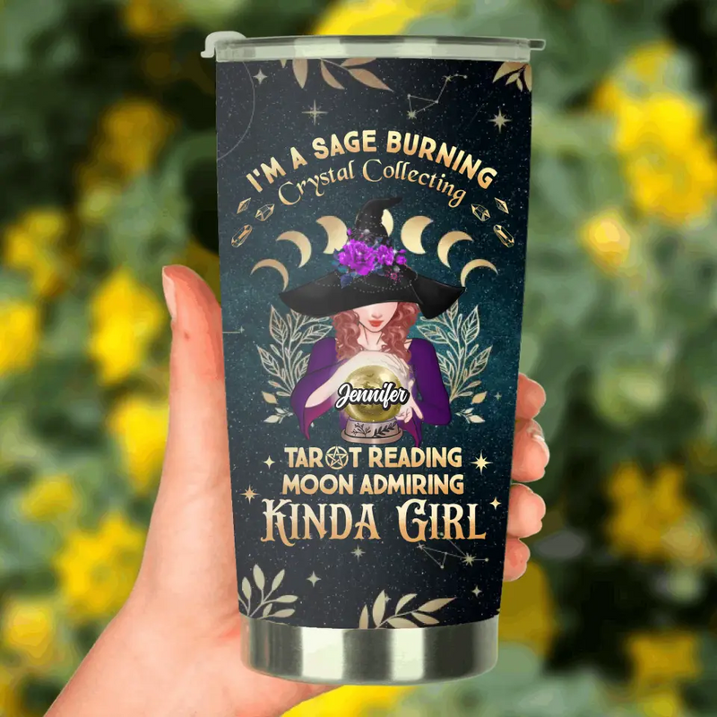 Personalized Witch Tumbler - Halloween Gift Idea for Witch Lovers - I'm A Sage Burning Crystal Collecting