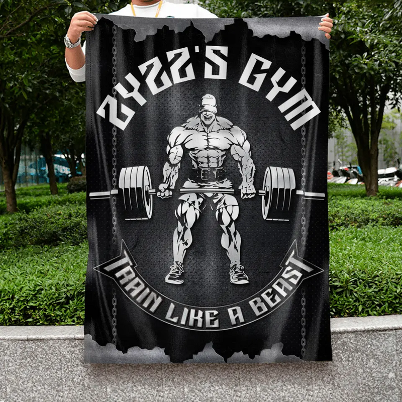 Personalized Muscle Man Flag Sign - Gift Idea For Gym Fitness Lovers - Train Like A Beast
