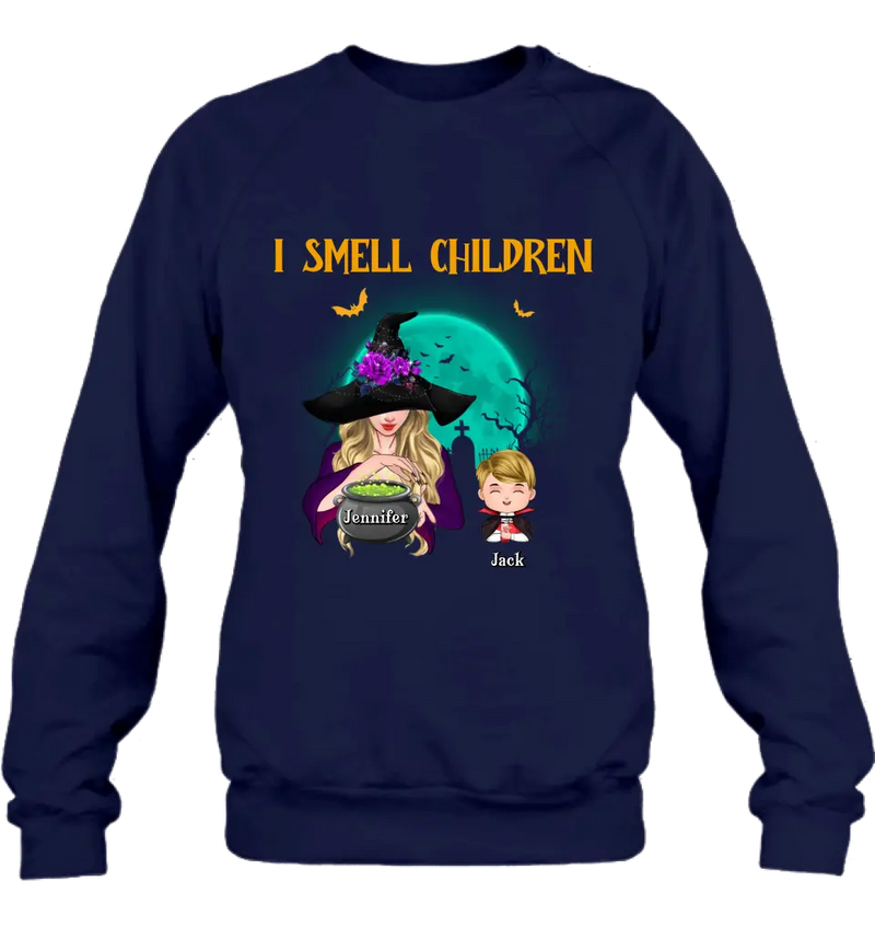 Personalized Witch Shirt/Hoodie - Halloween Gift Idea For Grandma/Mother - Woman With Up to 6 Kids - I Smell Children