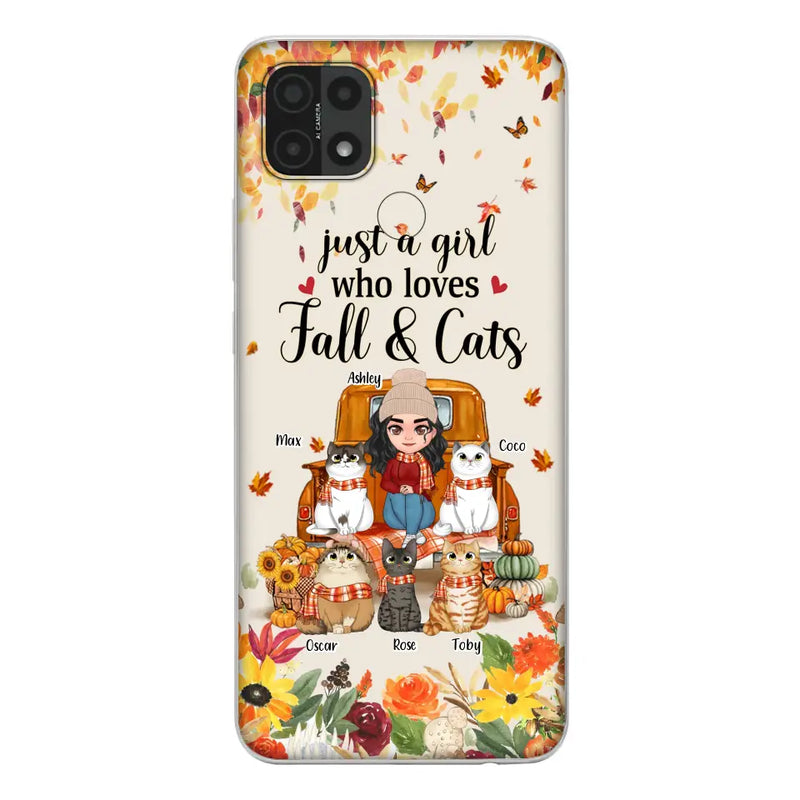 Personalized Cat Mom Autumn Phone Case - Gift Idea For Cat Lovers - Up to 5 Cats - Case For Xiaomi/ Oppo/ Huawei - Just A Girl Who Loves Fall & Cats