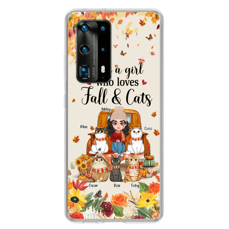 Personalized Cat Mom Autumn Phone Case - Gift Idea For Cat Lovers - Up to 5 Cats - Case For Xiaomi/ Oppo/ Huawei - Just A Girl Who Loves Fall & Cats