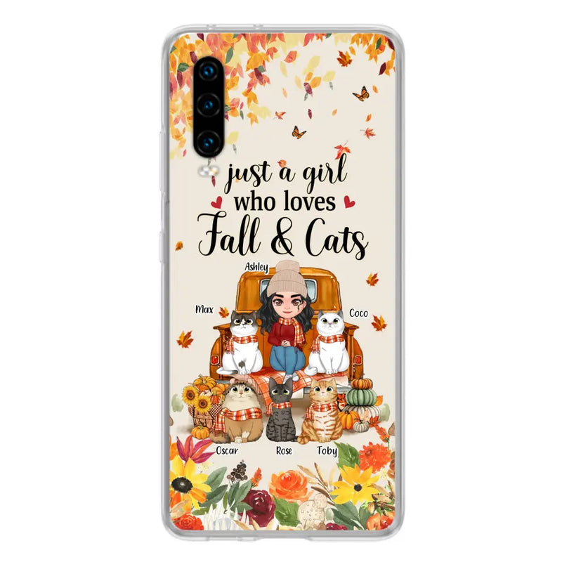 Personalized Cat Mom Autumn Phone Case - Gift Idea For Cat Lovers - Up to 5 Cats - Case For Xiaomi/ Oppo/ Huawei - Just A Girl Who Loves Fall & Cats