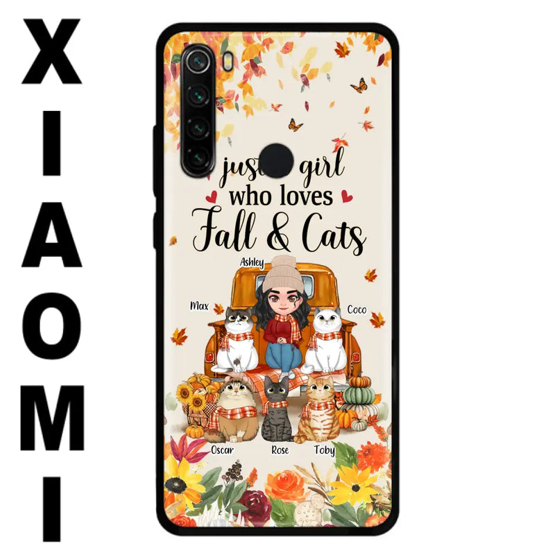 Personalized Cat Mom Autumn Phone Case - Gift Idea For Cat Lovers - Up to 5 Cats - Case For Xiaomi/ Oppo/ Huawei - Just A Girl Who Loves Fall & Cats