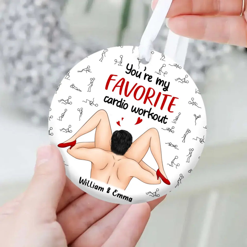 Personalized Couple Circle Wooden Ornament - You're My Favorite Cardio Workout - Gift Idea For Couple/Him/Her/Christmas