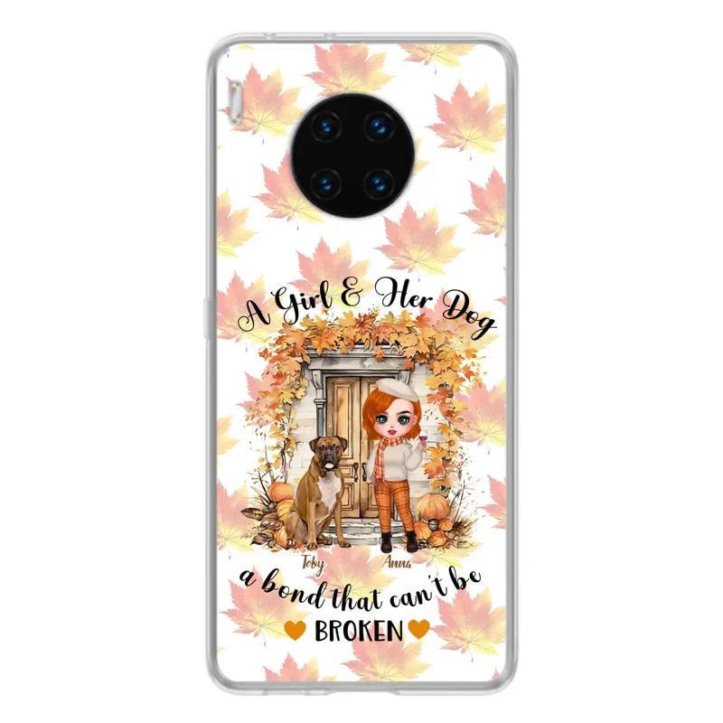 Personalized Fall And Dogs Phone Case - Gift Idea for Dog Lovers - Up to 6 Dogs - A Girl & Her Dogs A Bond That Can't Be Broken - Case For Xiaomi/ Oppo/ Huawei