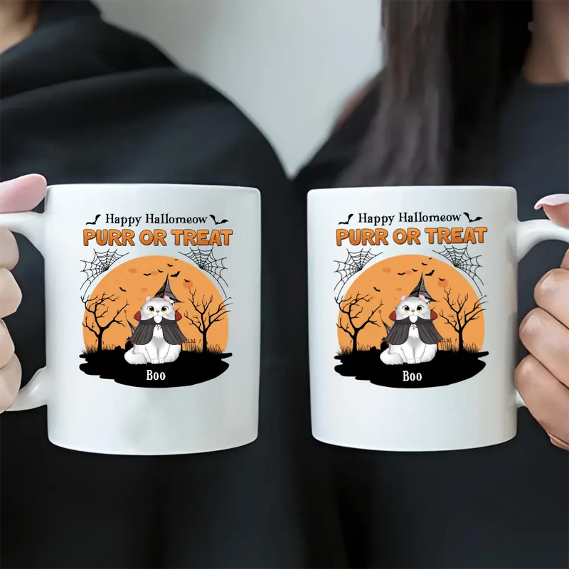 Personalized Meowloween Coffee Mug - Up to 6 Cats - Halloween Gift Idea for Cat Lovers - Happy Hallomeow