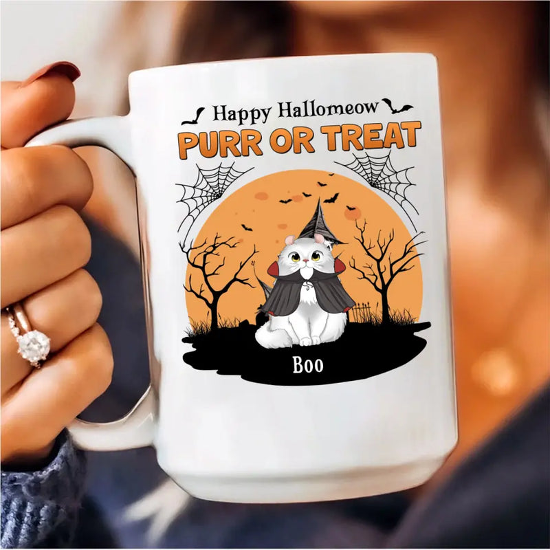 Personalized Meowloween Coffee Mug - Up to 6 Cats - Halloween Gift Idea for Cat Lovers - Happy Hallomeow