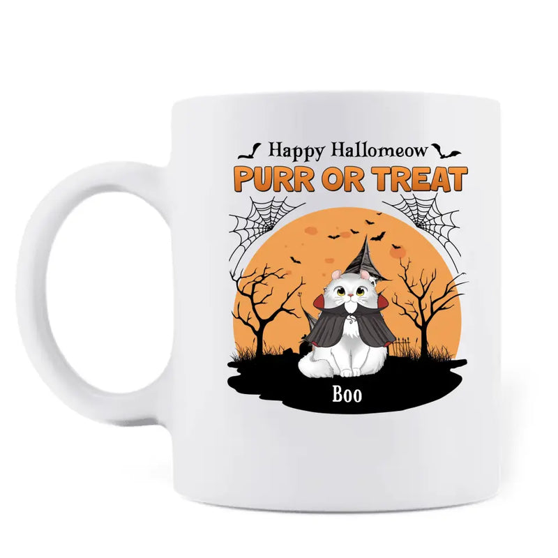 Personalized Meowloween Coffee Mug - Up to 6 Cats - Halloween Gift Idea for Cat Lovers - Happy Hallomeow