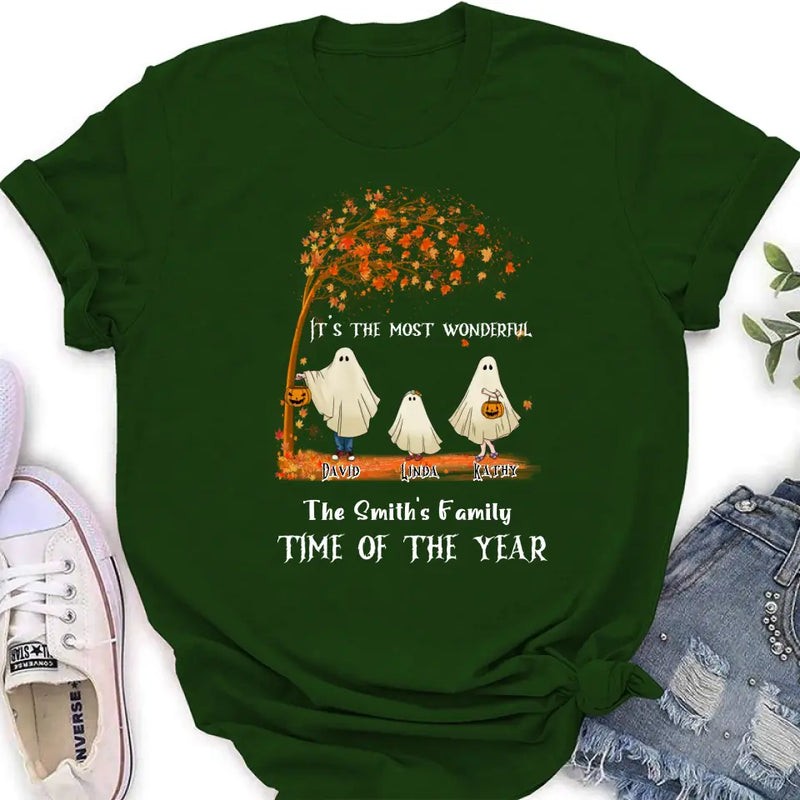 Personalized Halloween Ghost Family Shirt/Hoodie - Halloween Gift For Couple/Family - Up to 6 People With 3 Pets - It's The Most Wonderful Time Of The Year