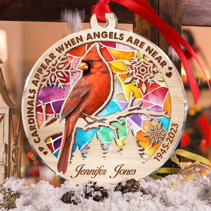 Personalized Memorial Family Loss Cardinal Acrylic Ornament - Memorial Gift Idea - Cardinals Appear When Angels Are Near