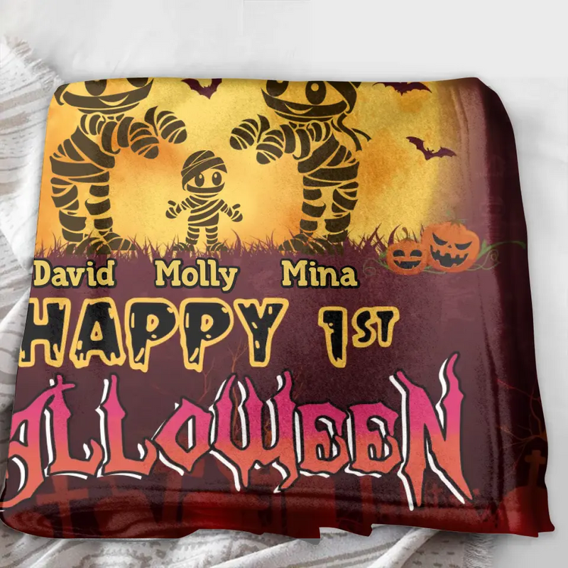 Personalized 1st Halloween Fleece Throw Blanket/Quilt -  Halloween Gift Idea For Family - You're Doing A Great Job Mummy Happy 1st Halloween