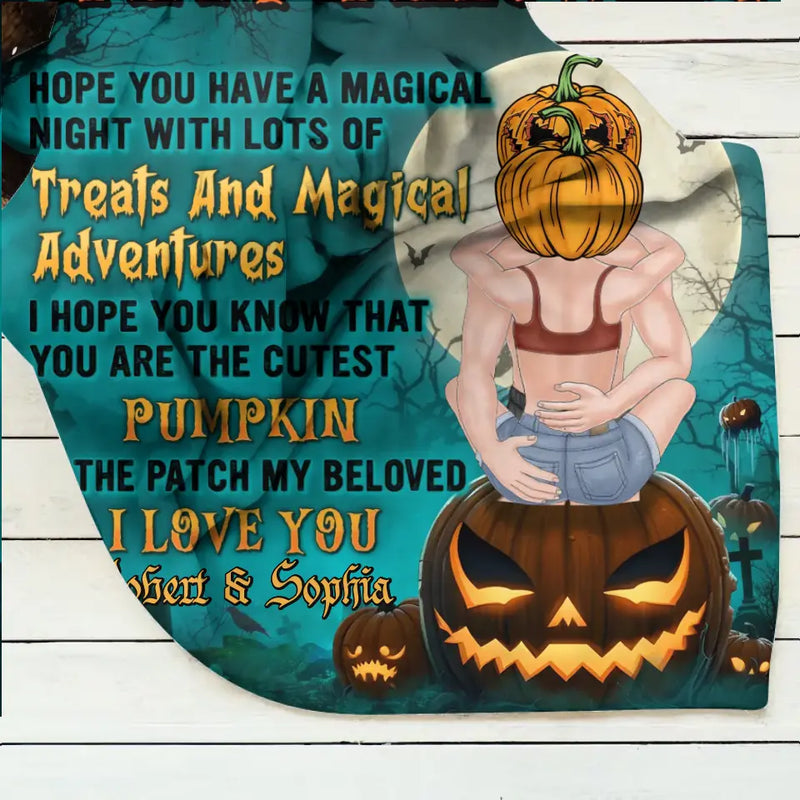 Personalized Couple Fleece Throw Blanket/Quilt - Halloween Gift Idea For Couple/Him & Her - Happy Halloween Hope You Have A Magical Night