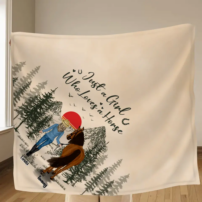 Personalized Horse Girl Quilt/Fleece Throw Blanket - Gift Idea For Horse Lovers - Up To 6 Horses - Just A Girl Who Loves A House