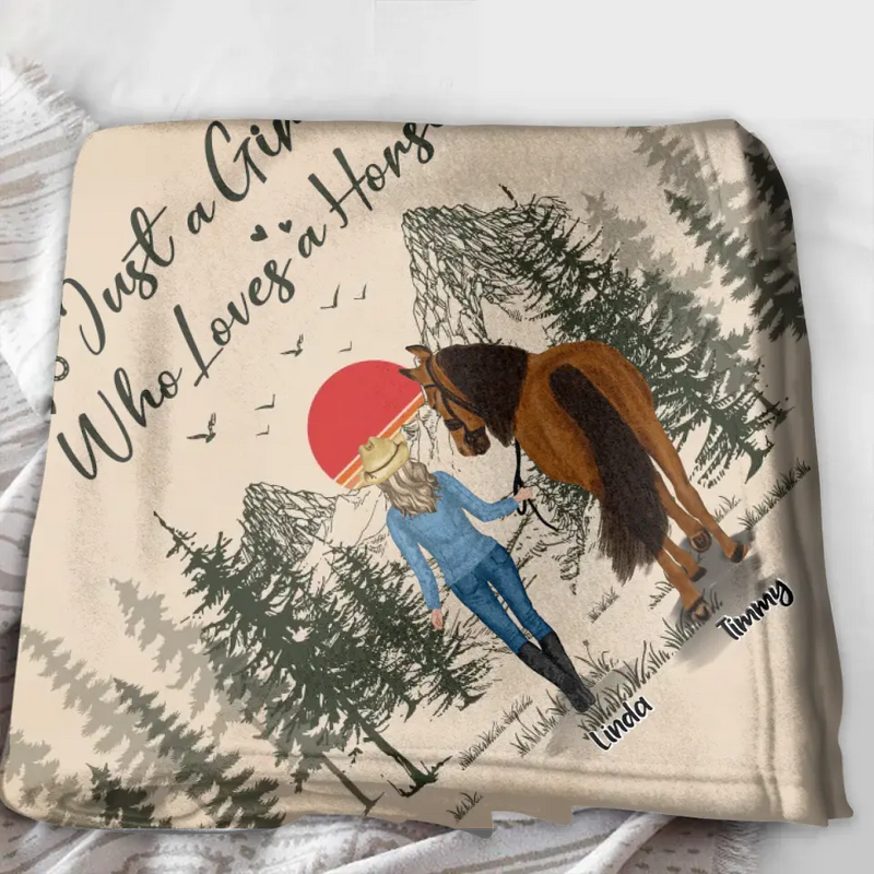Personalized Horse Girl Quilt/Fleece Throw Blanket - Gift Idea For Horse Lovers - Up To 6 Horses - Just A Girl Who Loves A House