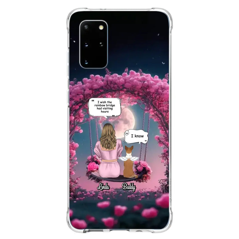 Custom Memorial Dog Mom Phone Case - Up to 4 Dogs - Memorial Gift Idea For Dog Owners - I Wish The Rainbow Bridge Had Visiting Hours - Case For iPhone/Samsung