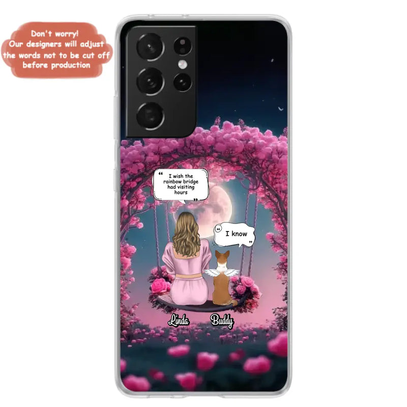 Custom Memorial Dog Mom Phone Case - Up to 4 Dogs - Memorial Gift Idea For Dog Owners - I Wish The Rainbow Bridge Had Visiting Hours - Case For iPhone/Samsung