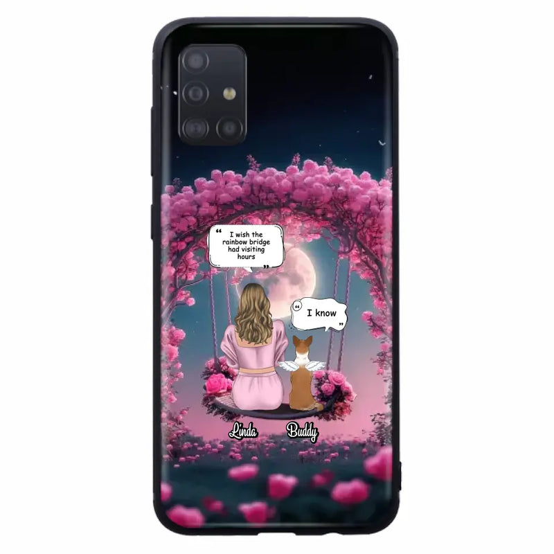 Custom Memorial Dog Mom Phone Case - Up to 4 Dogs - Memorial Gift Idea For Dog Owners - I Wish The Rainbow Bridge Had Visiting Hours - Case For iPhone/Samsung