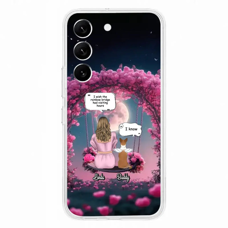 Custom Memorial Dog Mom Phone Case - Up to 4 Dogs - Memorial Gift Idea For Dog Owners - I Wish The Rainbow Bridge Had Visiting Hours - Case For iPhone/Samsung