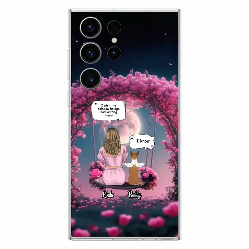 Custom Memorial Dog Mom Phone Case - Up to 4 Dogs - Memorial Gift Idea For Dog Owners - I Wish The Rainbow Bridge Had Visiting Hours - Case For iPhone/Samsung