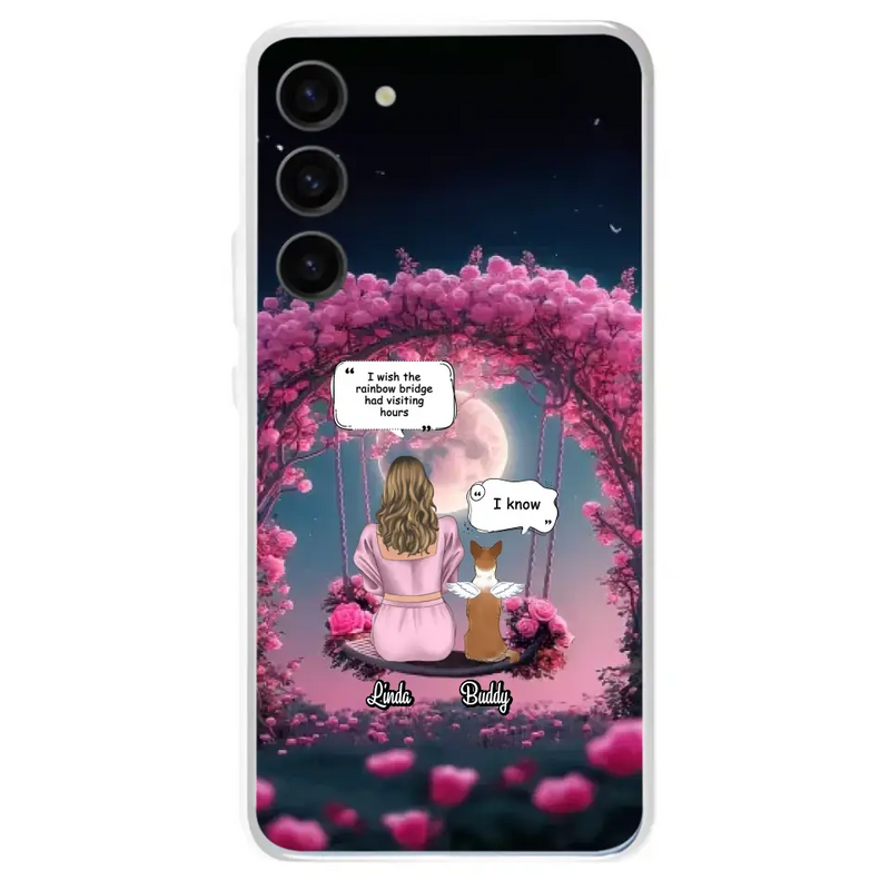 Custom Memorial Dog Mom Phone Case - Up to 4 Dogs - Memorial Gift Idea For Dog Owners - I Wish The Rainbow Bridge Had Visiting Hours - Case For iPhone/Samsung